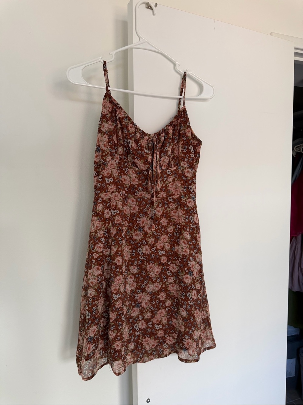 Sage Brown Floral Tie-Front Mini Slip Dress